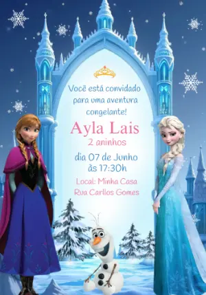 Convite Aniversário Frozen com Personagens para Editar