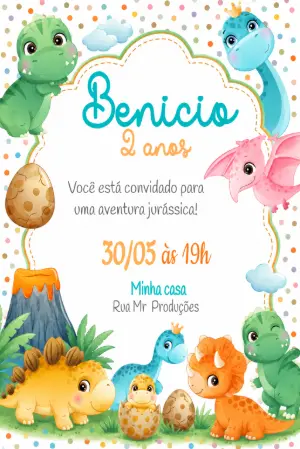 Invitación de cumpleaños Dinosaurio – Estático – Convite MR Produções 