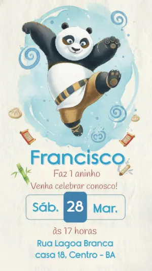 Convite de Aniversário Panda Kung Fu para Editar