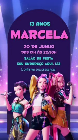 Convite de Aniversário K-pop Show de Estrelas Editável