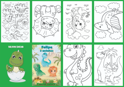 Livrinho de Colorir Dinossauro Baby Editável para Aniversário