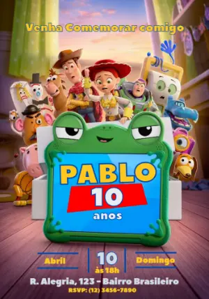Convite de Aniversário Toy Story Colorido para Editar