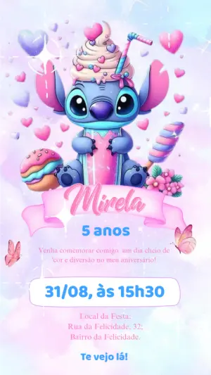 Convite Animado Aniversário Stitch para Editar Online