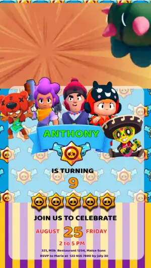 Animated Brawl Stars Birthday Video Invitation to Edit