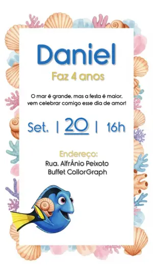 Convite Aniversário Procurando Dory para Editar Online