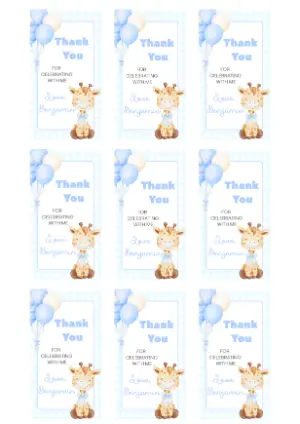 Editable Giraffe Baby Shower Thank You Tag Template