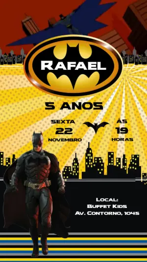 Convite Animado Aniversário Batman para Editar Online