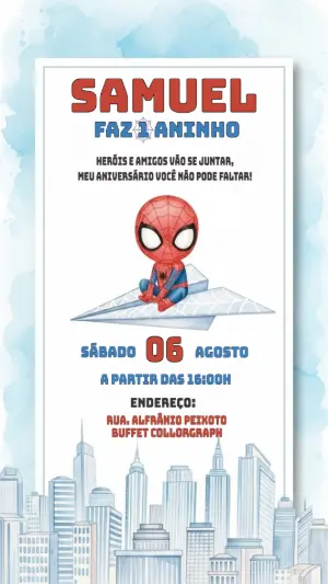 Convite Aniversário Homem Aranha Fofo para Editar Online