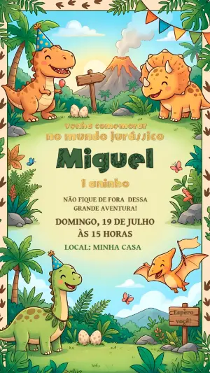 Invitación de cumpleaños Dinosaurio – Estático – Alegria no ar