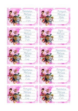 Etiqueta Escolar Patrulha Canina Rosa Modelo Editável