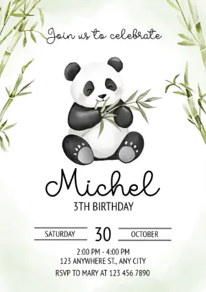 Cute Panda Birthday Invitation Editable Template