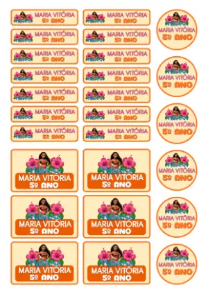 Kit de Etiquetas Escolares Moana Editável com Tema Tropical