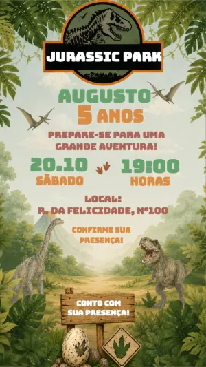Invitación de cumpleaños Dinosaurio – Estático – Seu Convite Personalizado