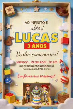 Invitation d'anniversaire Toy Story – Statique – Borboleta Convites