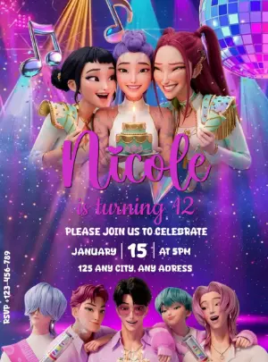 Invitation d'anniversaire KPop Demon Hunters – Statique – Decore Arte