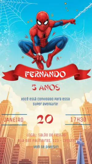 Convite de Aniversário Homem-Aranha para Editar Online
