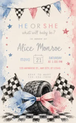 Editable Racing Theme Gender Reveal Invitation
