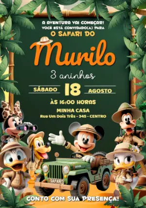 Convite de Aniversário Safari do Mickey para Editar Online