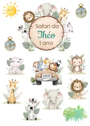 Topo de Bolo Safari Baby com Elementos para Editar Online