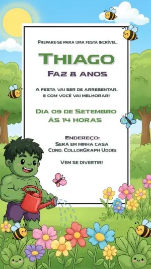 Convite Aniversário Hulk Fofo para Editar Online