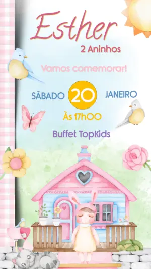 Convite Animado Aniversário Casa de Boneca Metoo para Editar