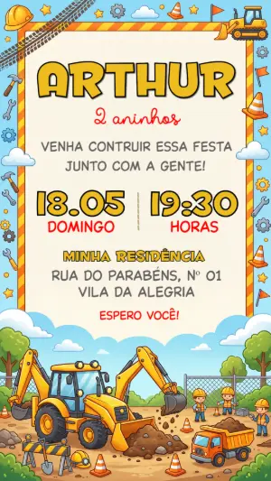 Convite de Aniversário Construção para Editar Online
