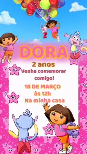 Convite Animado Aniversário Dora Aventureira para Editar Online