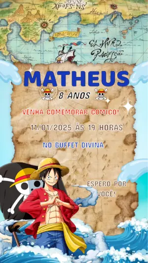 Convite Animado de Aniversário One Piece para Editar Online
