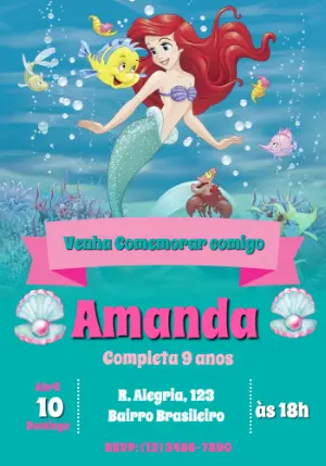Convite de Aniversário Pequena Sereia Editável