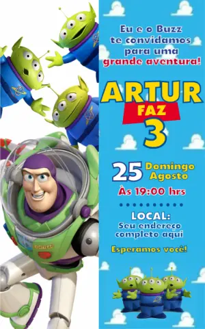 Convite de Aniversário Toy Story Infantil para Editar