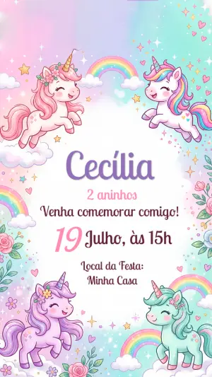 Convite de Aniversário Unicórnio Mágico para Editar