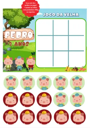 Jogo da Velha Três Porquinhos para Editar e Imprimir