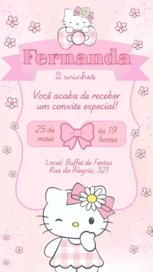 Convite de Aniversário Hello Kitty Rosa para Editar