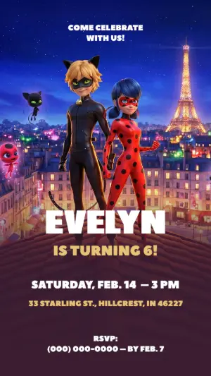 Miraculous Ladybug & Cat Noir Birthday Invitation to Edit