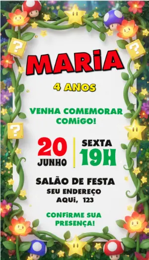 Convite de Aniversário Super Mario Estrela para Editar