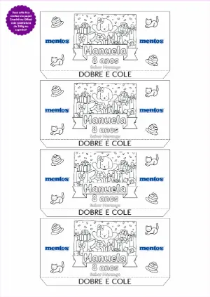 Rótulo Mentos Aniversário Cachorrinho para Colorir e Editar