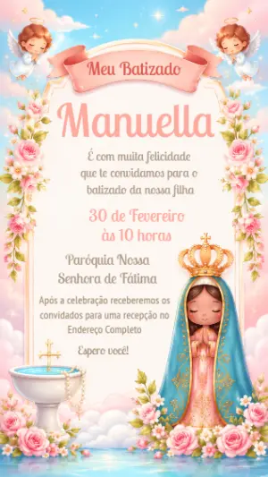 Convite Batizado Menina Nossa Senhora Delicado para Editar