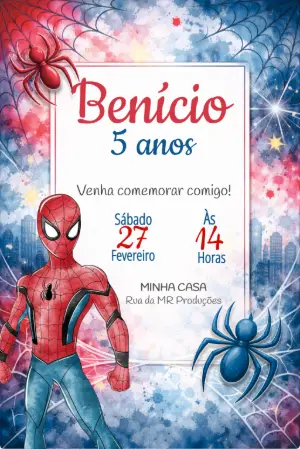 Convite de Aniversário Homem-Aranha Aquarela para Editar