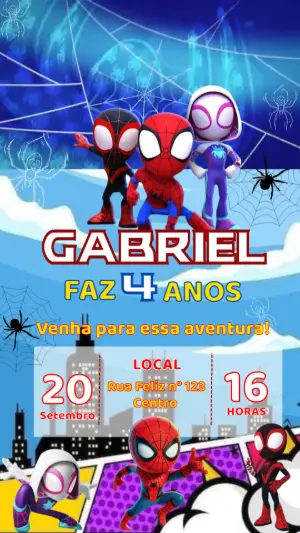 Convite Animado Aniversário Spidey e Seus Amigos para Editar