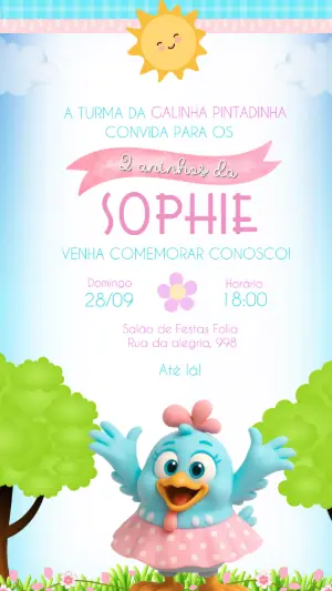 Convite de Aniversário Galinha Pintadinha Fofo para Editar