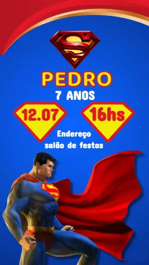 Convite de Aniversário Superman para Editar e Imprimir