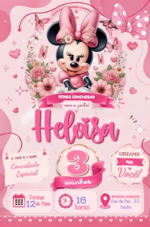 Convite Animado Minnie Rosa: Vídeo de Aniversário Editável