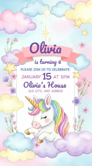 Editable Unicorn Birthday Invitation Template in Watercolor
