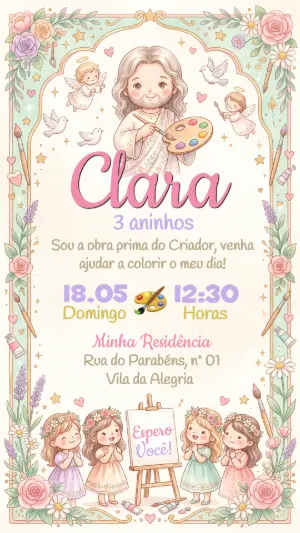 Convite Aniversário O Maior Pintor do Mundo Menina Editável