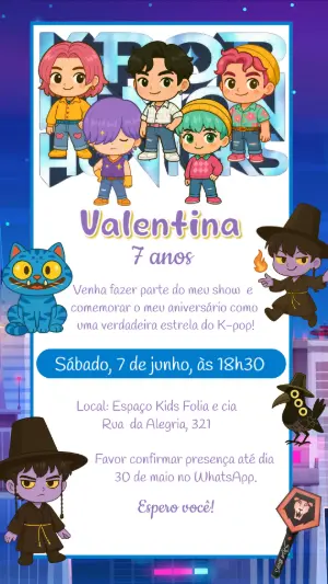 Invitation d'anniversaire KPop Demon Hunters – Statique – Felicity Artes