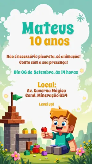 Convite Aniversário Jogo de Blocos para Editar Online