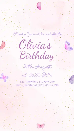 Animated Butterfly Birthday Video Invitation Template