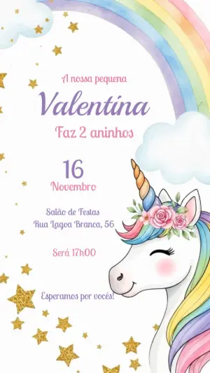 Convite Animado de Aniversário Unicórnio para Editar Online