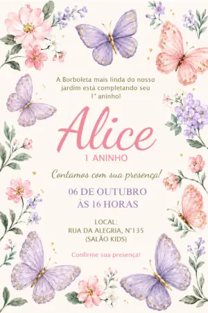 Invitación de cumpleaños Jardín encantado – Estático – Borboleta Convites