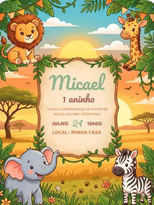 Safari Birthday Invitation – Static – Alegria no ar